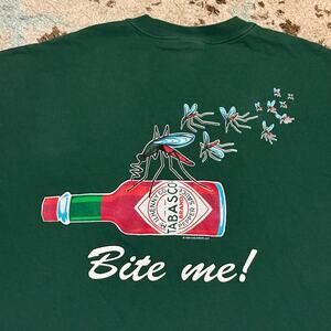 Vintage 1999 Tabasco Hot Sauce Bite Me Mosquito Shirt Size 2XL